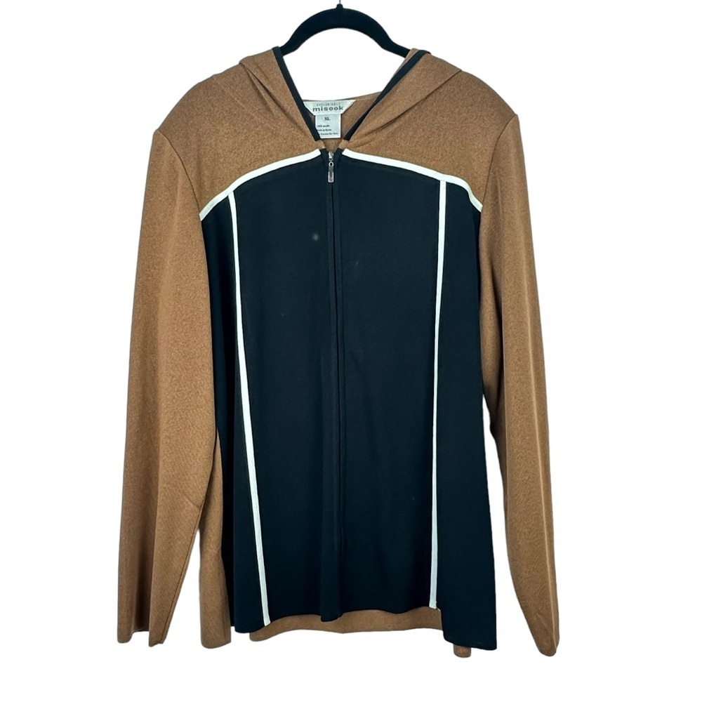 EXCLUSIVELY‎ MISOOK Colorblock Brown & Black Zip Up Hooded Jacket Acrylic XL